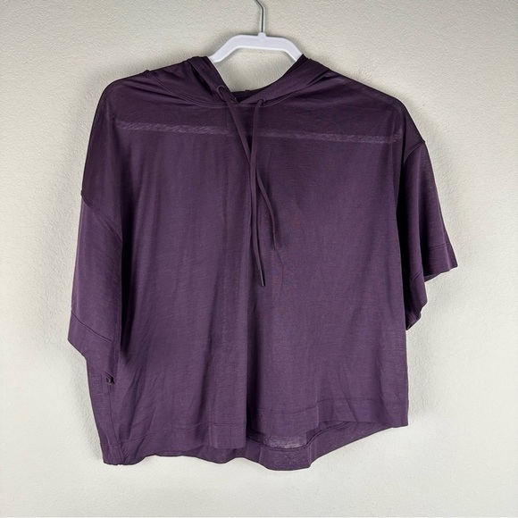 Athleta Purple Cropped Semi Sheer Vapor Hooded Athleisure Athletic Tee Small - Picture 1 of 5